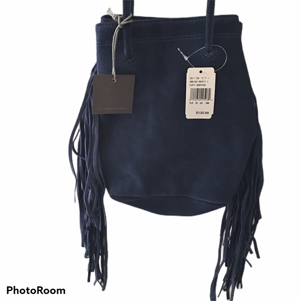 Monserrat de Luca Blue Suede Fringed Bag